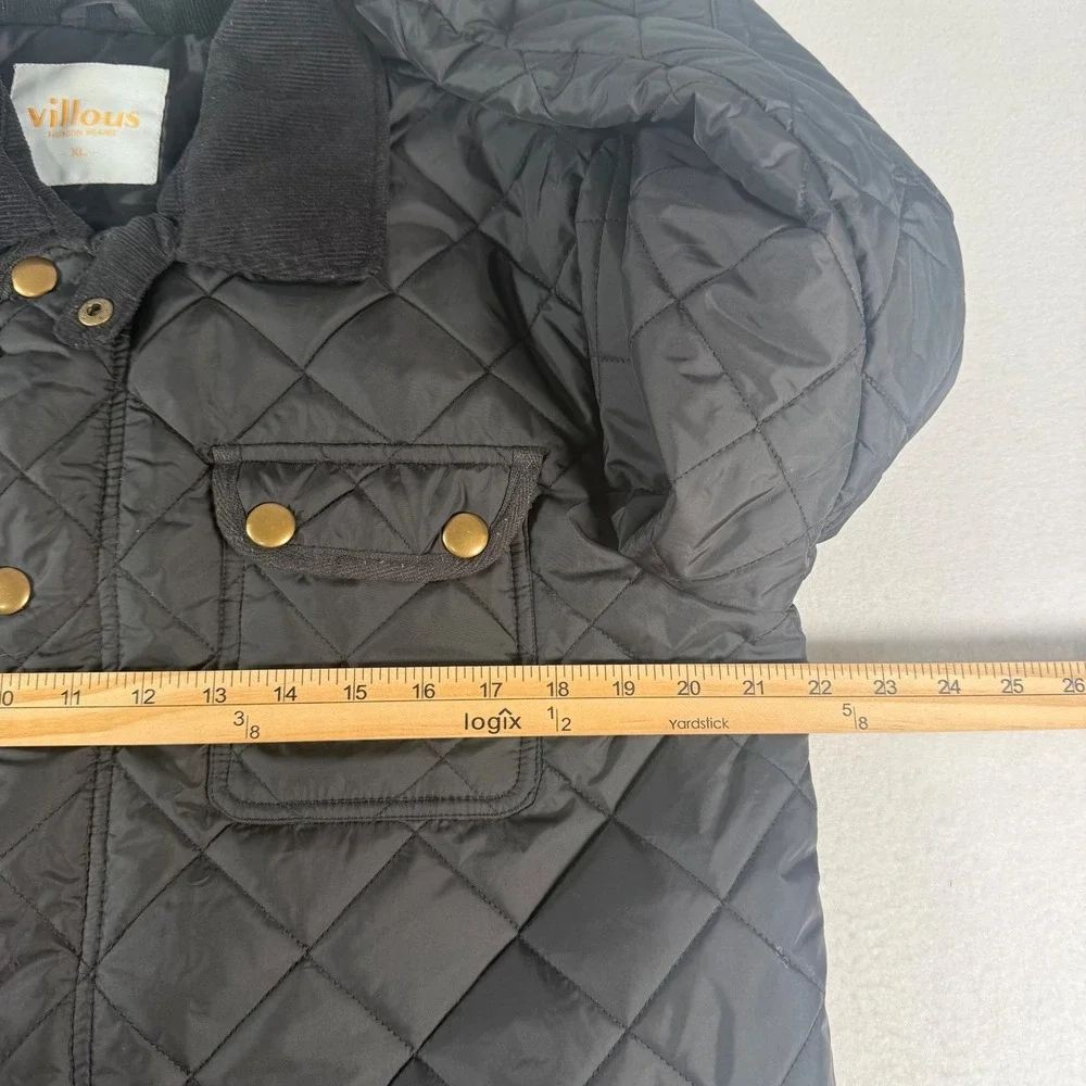Villous‎ Quilted Barn Jacket Mens XL Black Corduroy Collar Utility Country Coat